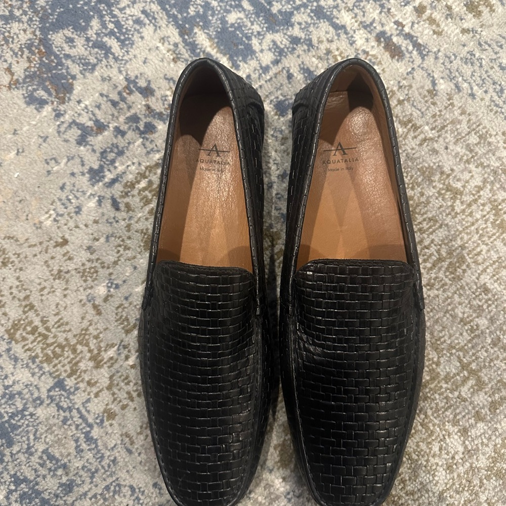 A. Testoni Black Woven Slip-On Loafers